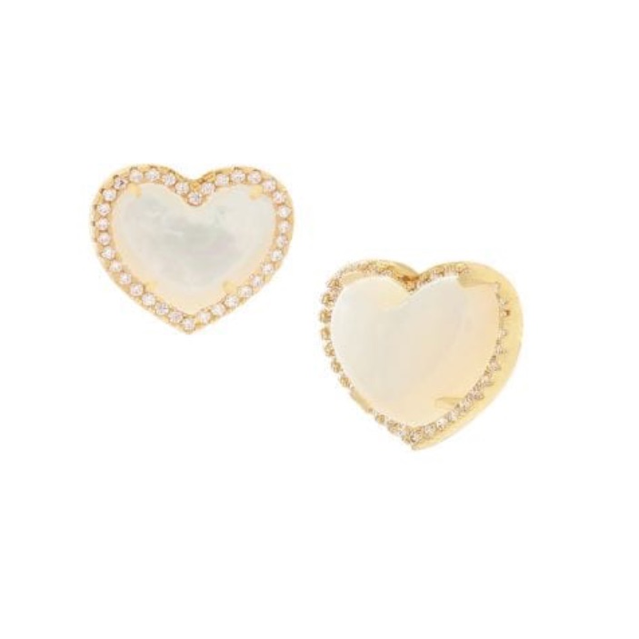 Jankuo Heart 14k Goldplated Mother Of Pearl  Cubic Zirconia Stud Earrings